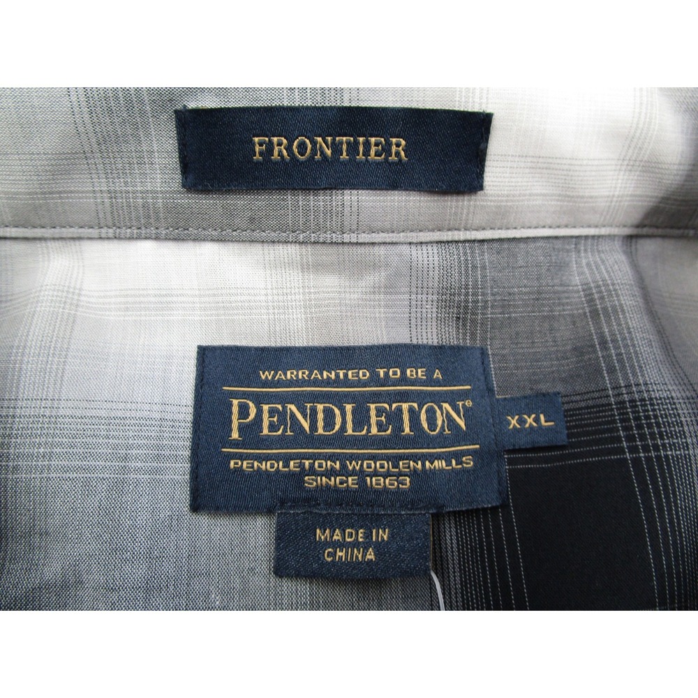 Pendleton Frontier Mens XXL Western Snap Shirt Ombre Plaid Grey Black Rancher - Picture 3 of 11